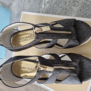 Michael Kors Black Sandals with Gold Zipper